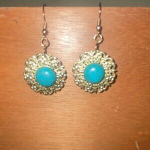 🖤 (2 for $20) Handmade Gold Tone Filigree & Faux Turquoise Earrings
